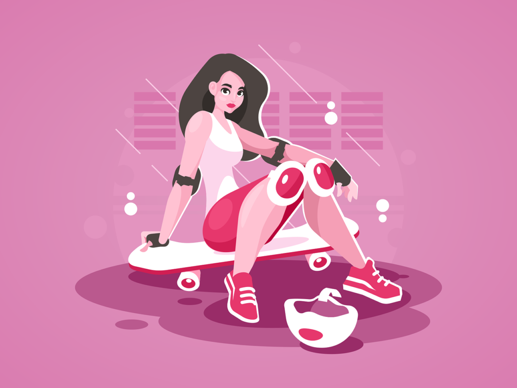 Roze meisje met skateboard